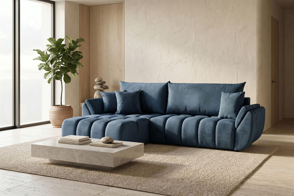 ECKSOFA Collin Mit Schlaffunktion - Blau, Holzwerkstoff/Textil (280/185cm) - Fun Möbel