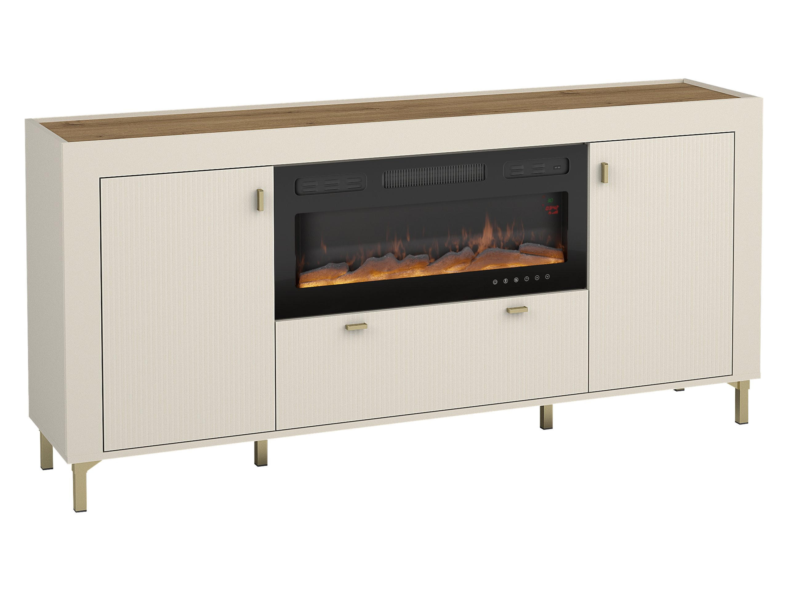 SIDEBOARD Mossa 2D1S MO07 mit Kamin - Kaschmir/Goldfarben, Holzwerkstoff/Kunststoff (177/84/40cm) - MIRJAN24