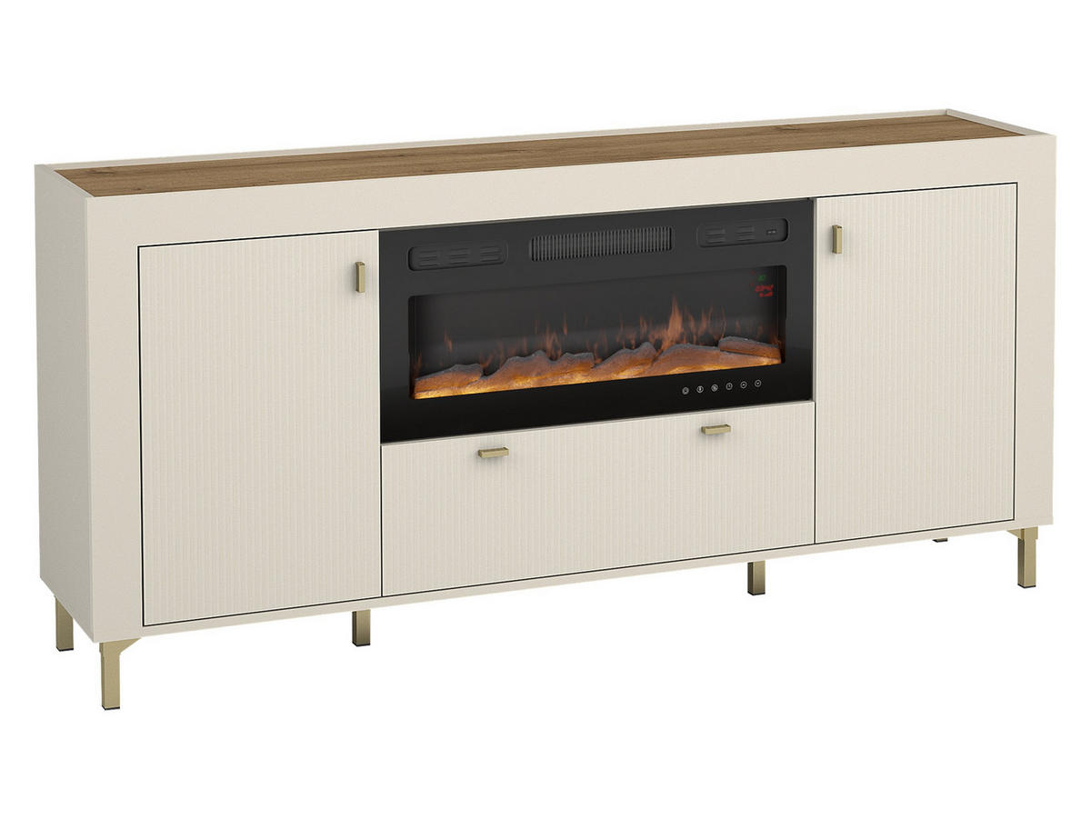 SIDEBOARD Mossa 2D1S MO07 mit Kamin - Kaschmir/Goldfarben, Holzwerkstoff/Kunststoff (177/84/40cm) - MIRJAN24