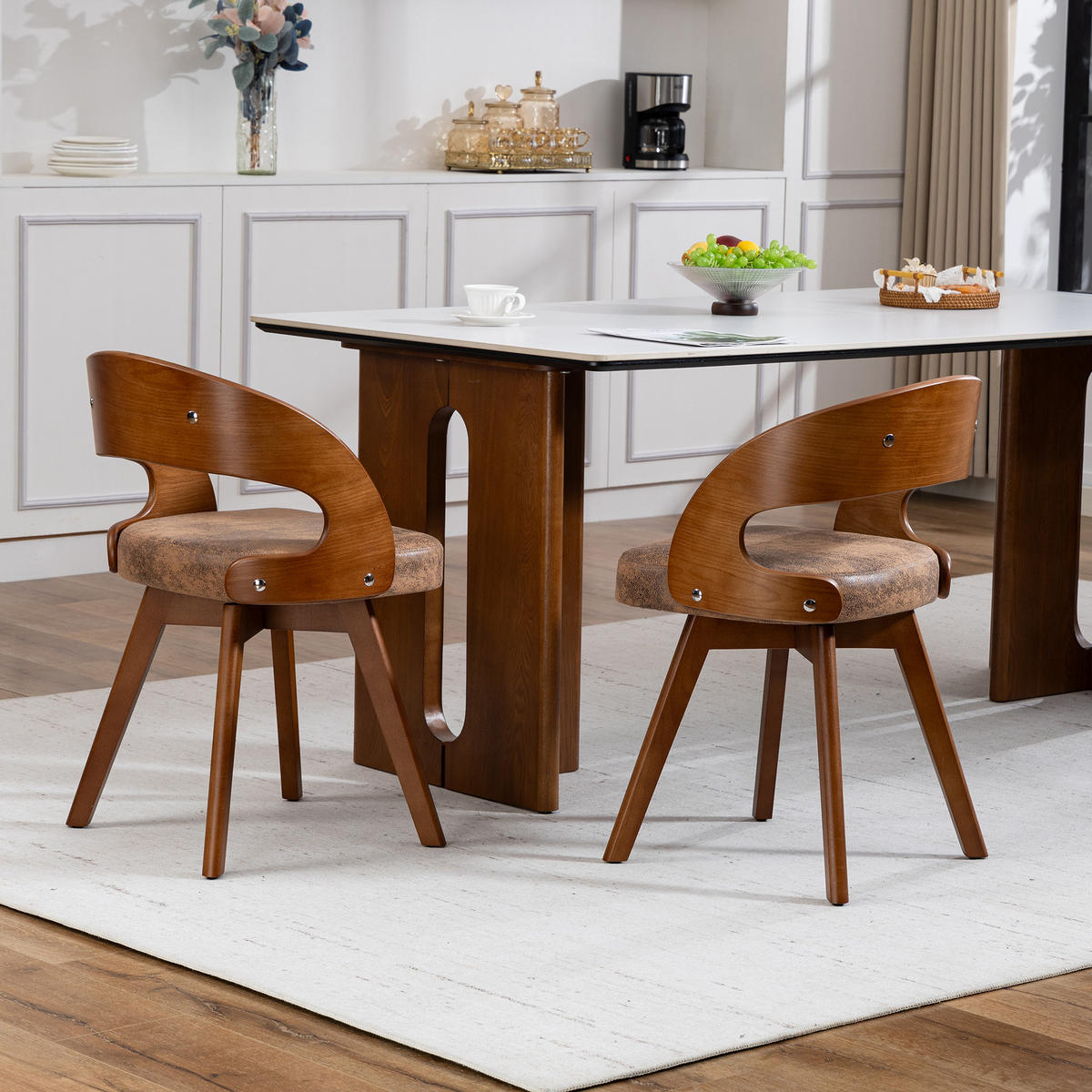 ESSZIMMERSTUHL 2er-Set drehbar mit Leinenkissen, Kaffee - Mokka, Textil (41/72/44cm)