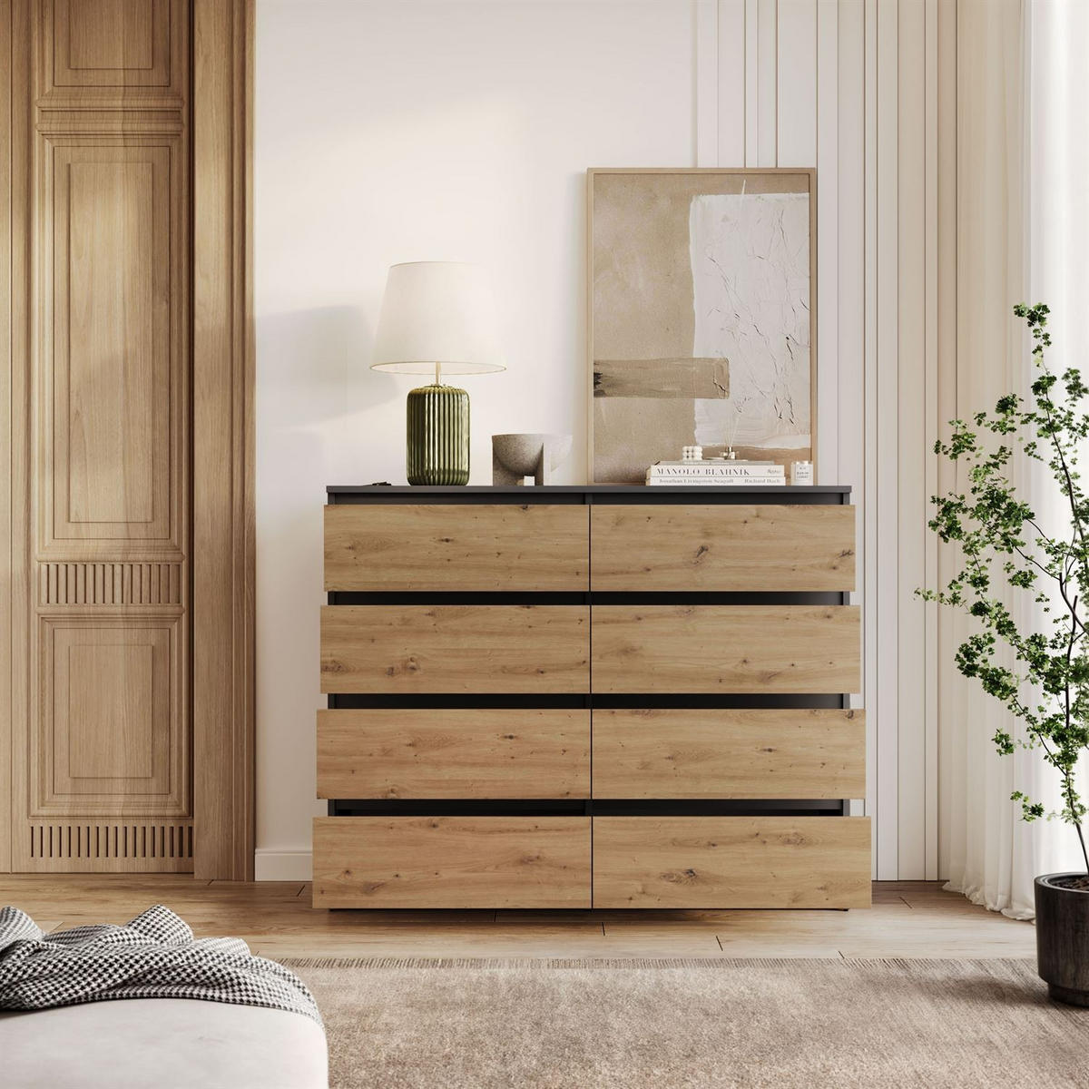SIDEBOARD HANA M8 mit Schubladen Artisan Eiche / Anthrazit - Eiche Artisan, Holzwerkstoff (120/97/40cm) - Lookway