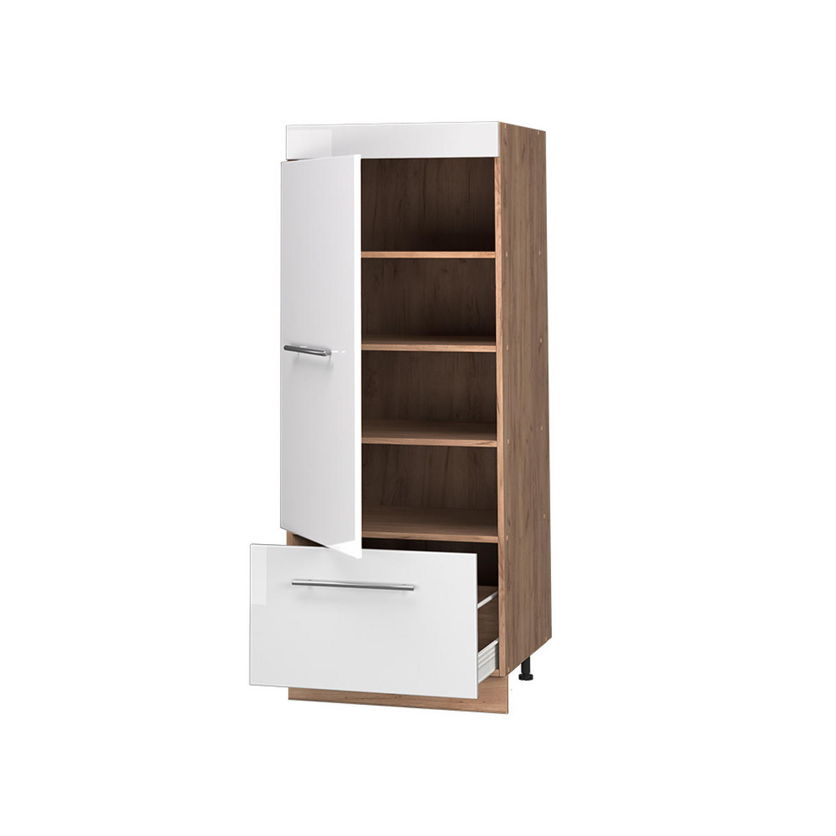 KÖKSSKAFFERI Fame-Line, Vit högblank/Goldkraft ek, 60 cm - Honungsek/Vit högglans, Träbaserade material (60/153.6/58.1cm) - Vicco