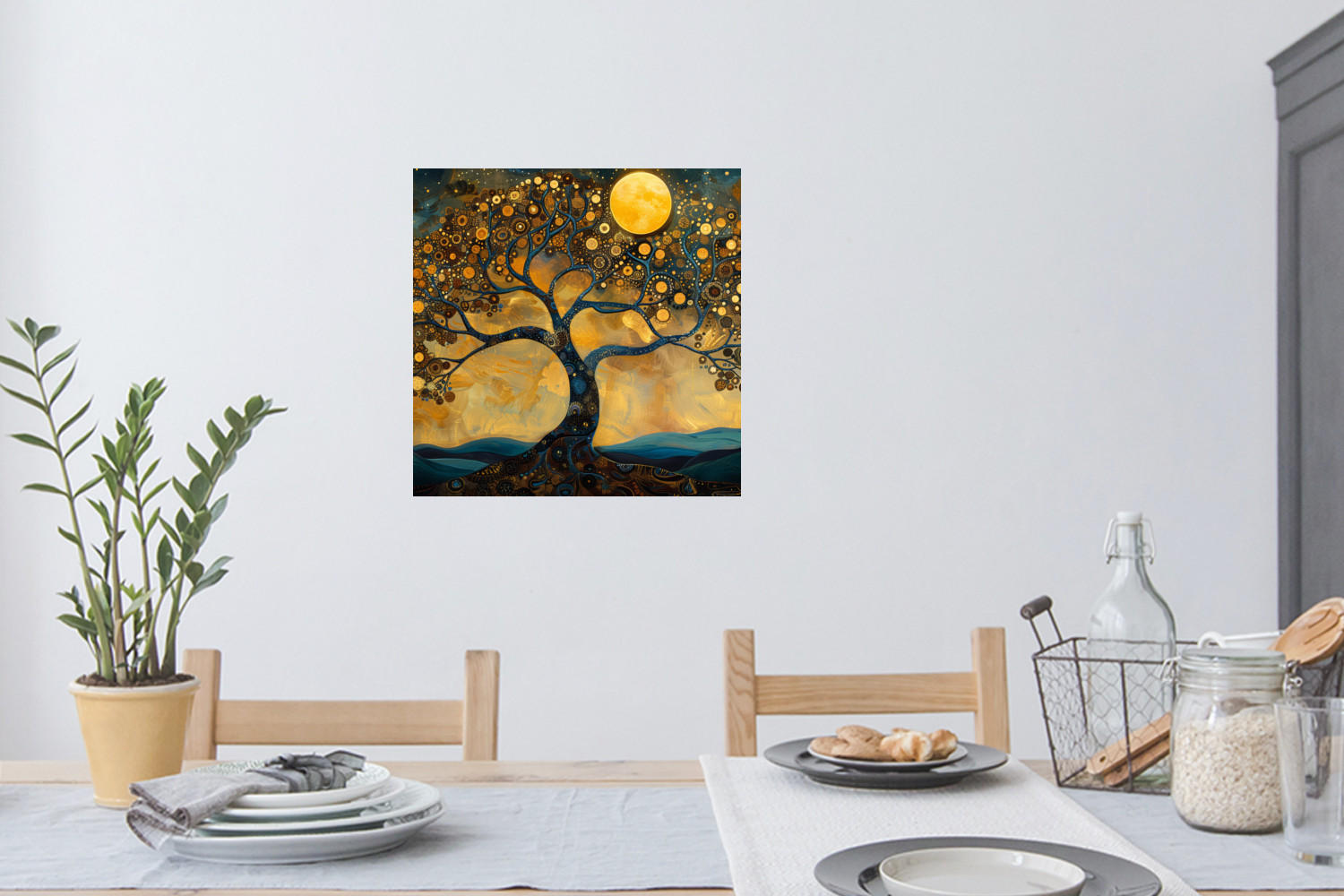 WANDTATTOO Baum - Mond - Blumen - Gold - Kunst 50x50 cm - Orange, Kunststoff (50/50/0.1cm) - MuchoWow