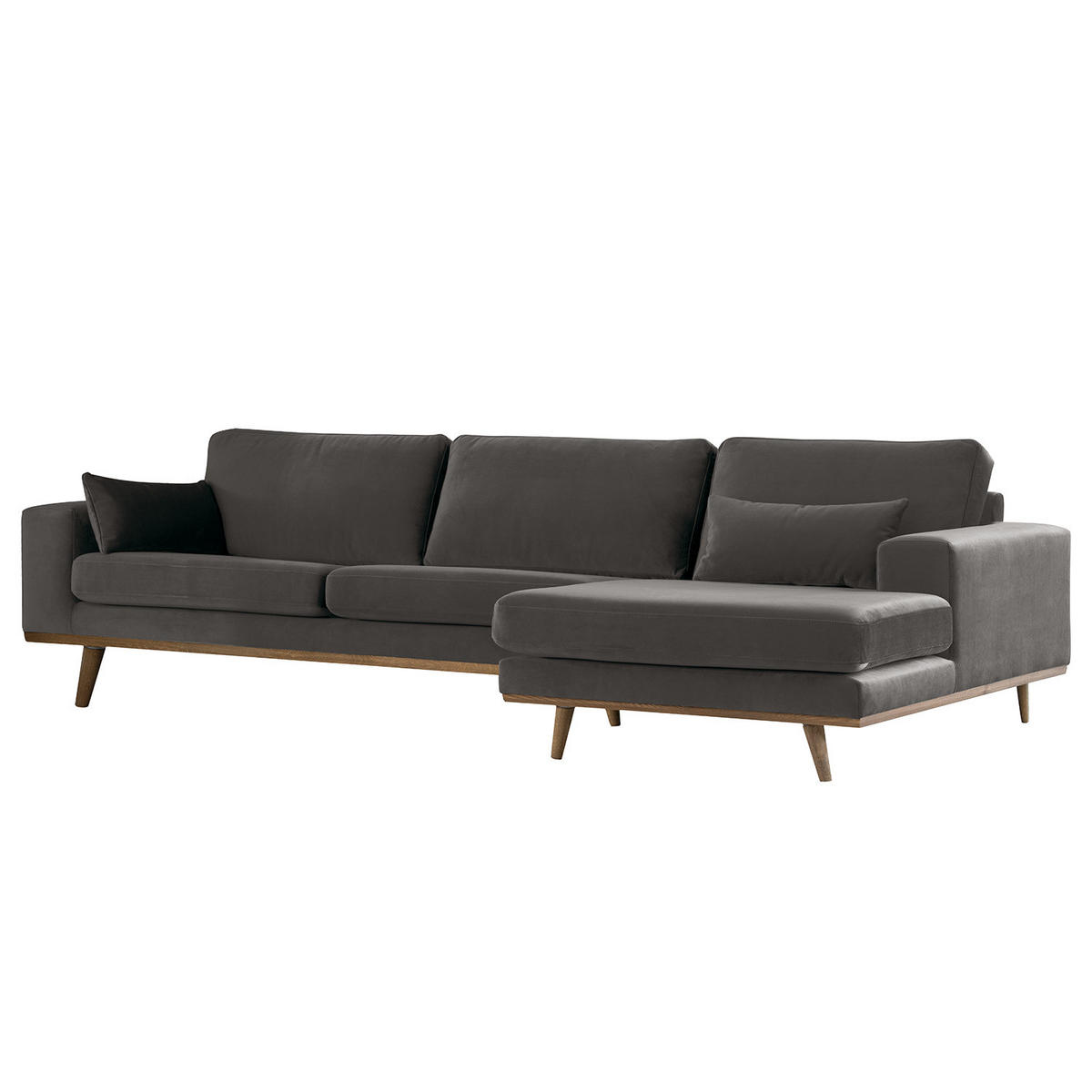 ECKSOFA mit Longchair - Eichefarben/Dunkelgrau, Eichenholz/Textil (281/153cm) - home24