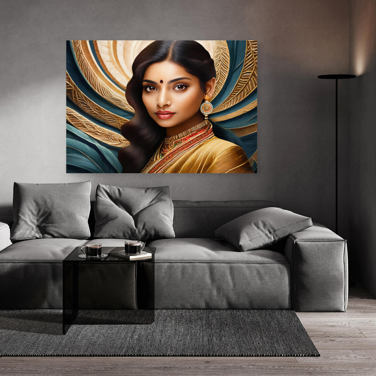 WANDBILD frau porträt mandala - Goldfarben, Textil (60/40cm) - Feeby