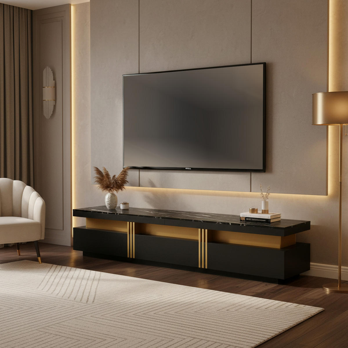 TV-MÖBEL Schwarz 200/40/42 cm - Schwarz, Holzwerkstoff (40/42/200cm) - Urban Meuble