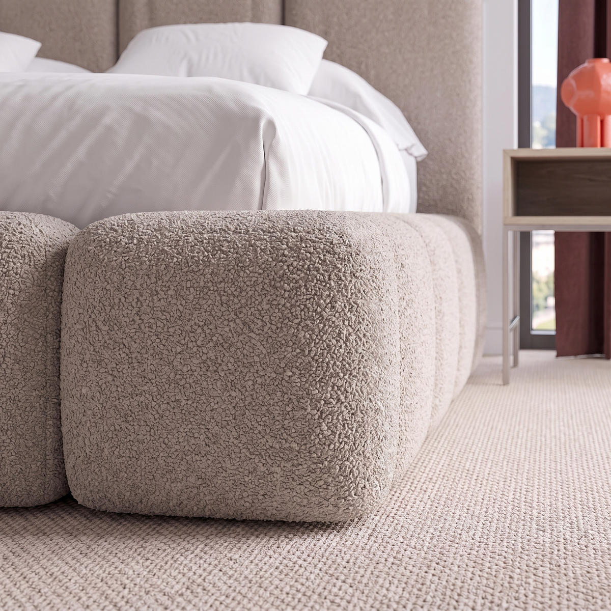 POLSTERBETT SUENO MAXI 160x200 cm in Beige, gepolstertes Kopfteil, Metalllattenrost, Bettkasten, Bouclé-Stoff - Beige/Naturfarben, Holz/Textil (160/200cm) - Muffo