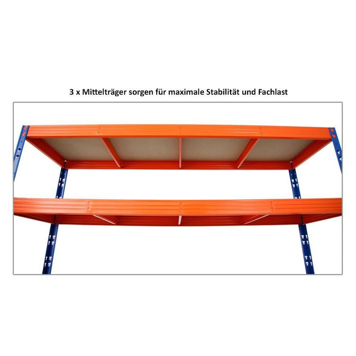 SCHWERLASTREGAL Rhino 2er-Set mit 2x 180x200x60 cm 5 Spanplatten-Ebenen 8mm Fachlast 500 kg Blau/Orange - Orange, Metall (400/180/60cm) - PROREGAL