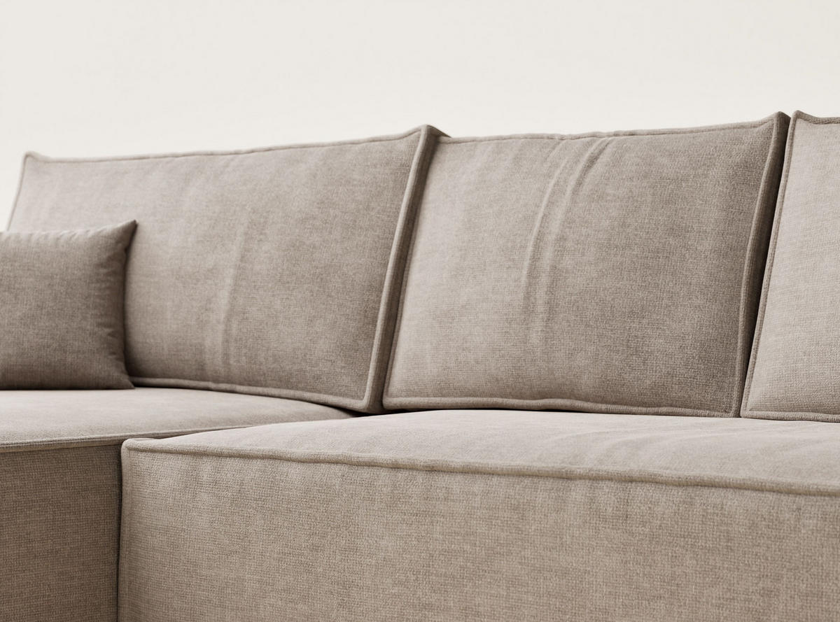 ECKSOFA Maze Grau braun Chenille-Stoff - Links Seite - Graubraun/Schwarz, Holz/Holzwerkstoff (185/294cm) - Maison de Reve