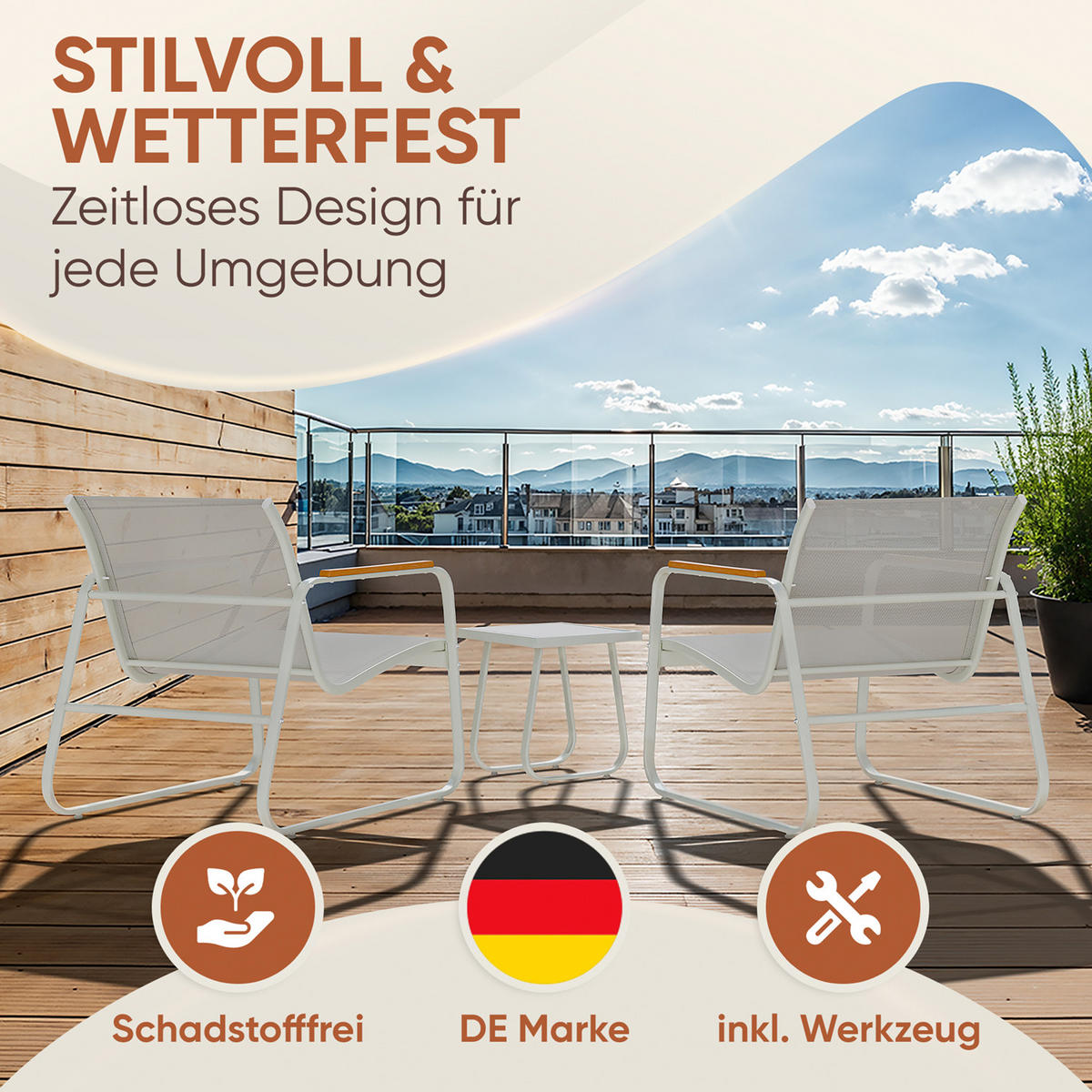 GARTENMÖBEL 3er Set, 2 Sessel und 1 Tisch, Grau - Grau, Metall - Blumtal