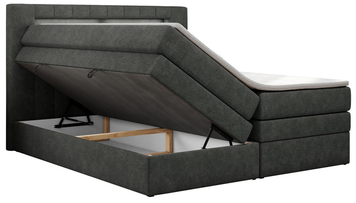 BOXSPRINGBETT GOLD-5 KING LED 160/200 Dunkelgrau Struktur - H3 - Dunkelgrau, Holz/Textil (160/200cm) - MKS