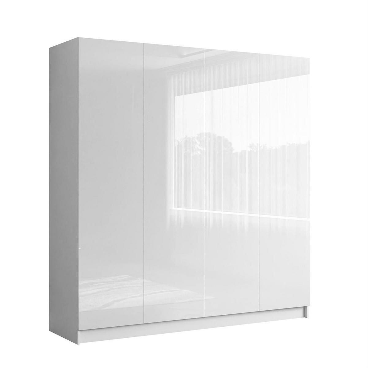 KLEIDERSCHRANK AUREL 4D - Weiß Hochglanz, Holzwerkstoff (200/200/57cm) - Lookway