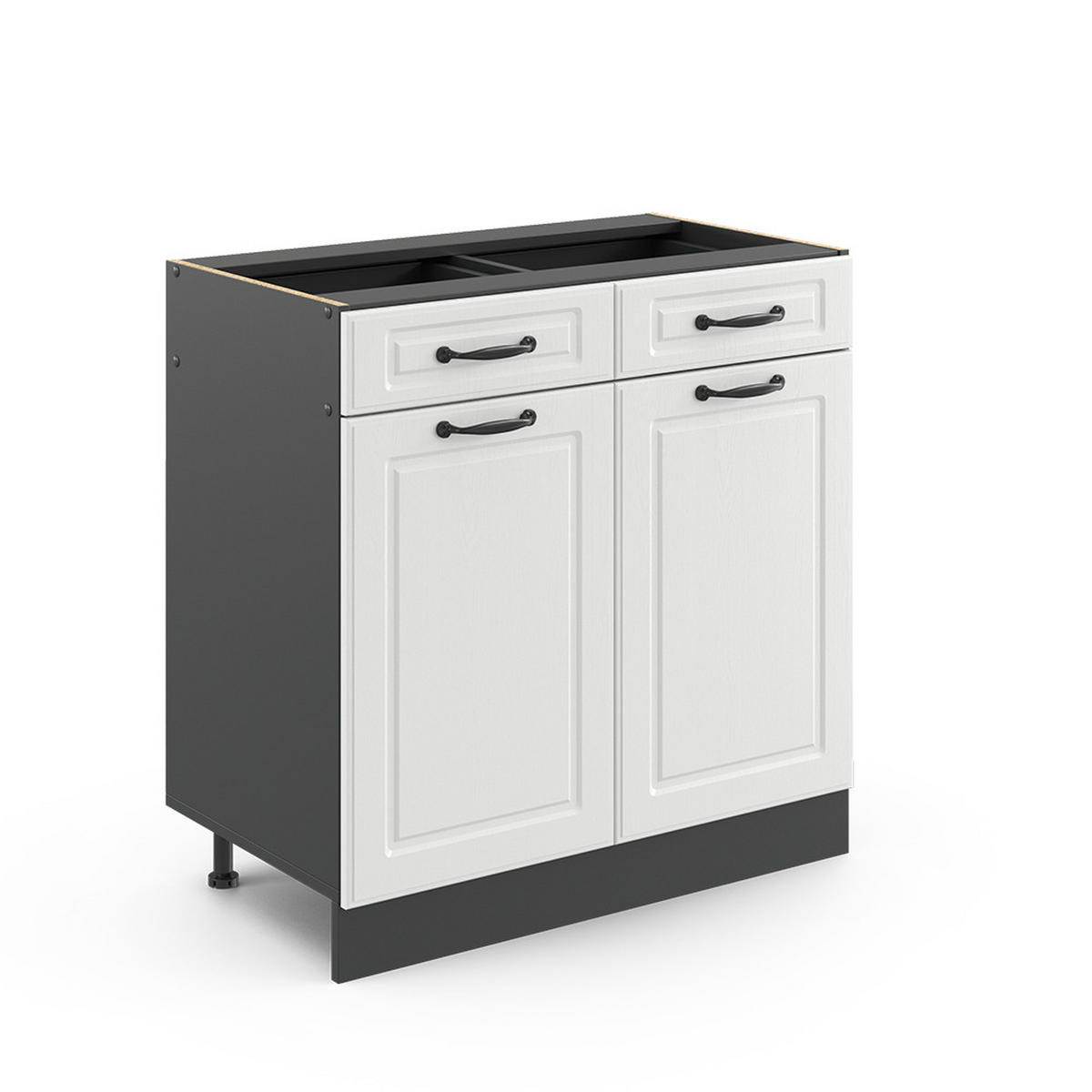 KÜCHENUNTERSCHRANK R-Line Weiß Landhaus 80 cm ohne AP - Anthrazit/Weiß, Holzwerkstoff (80/81.6/46cm) - Vicco
