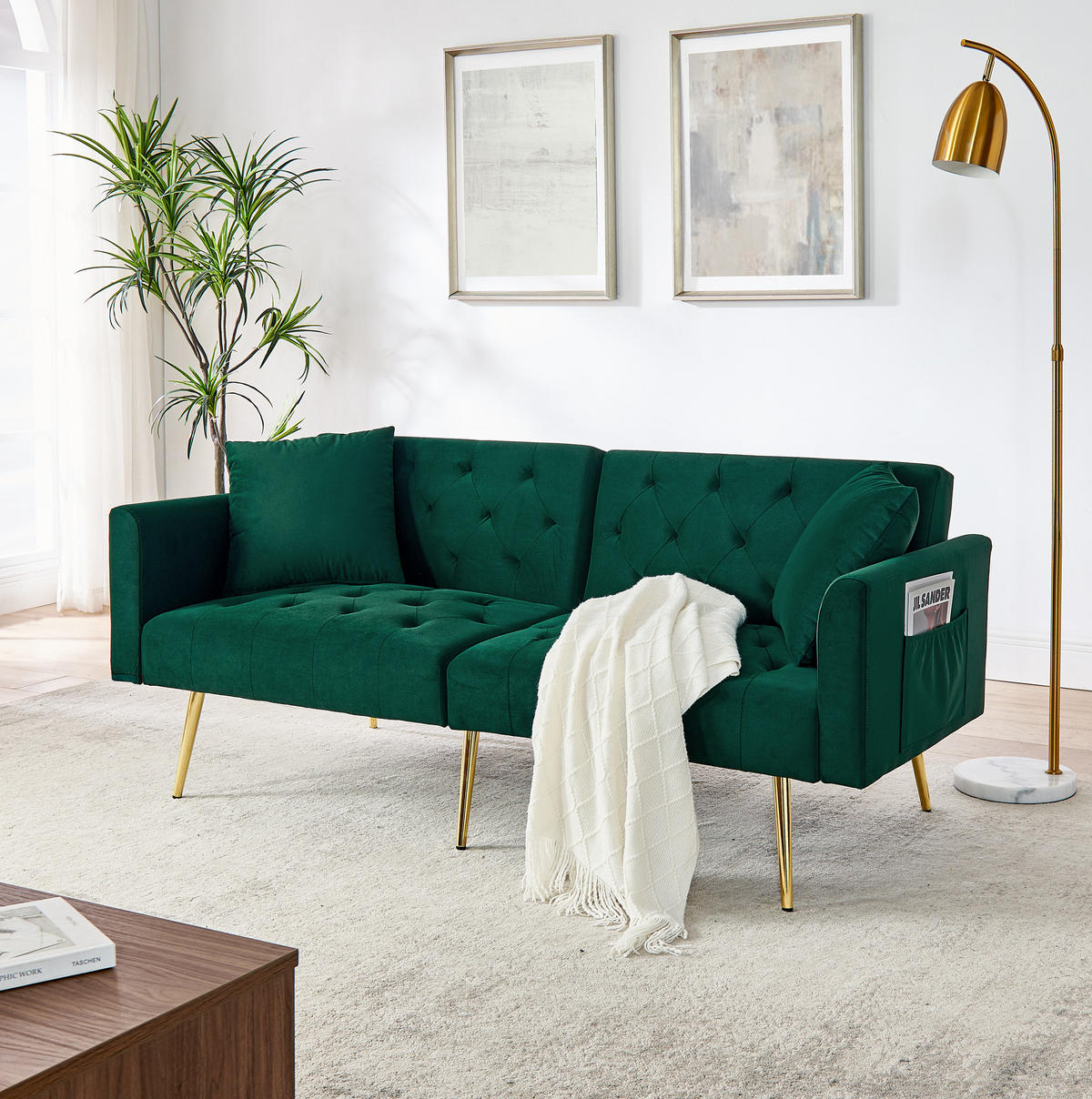 SOFA mit verstellbarer Rückenlehne 2-Sitzer Samt Grün - Grün, Holzwerkstoff (177/74/78cm) - Meubliv