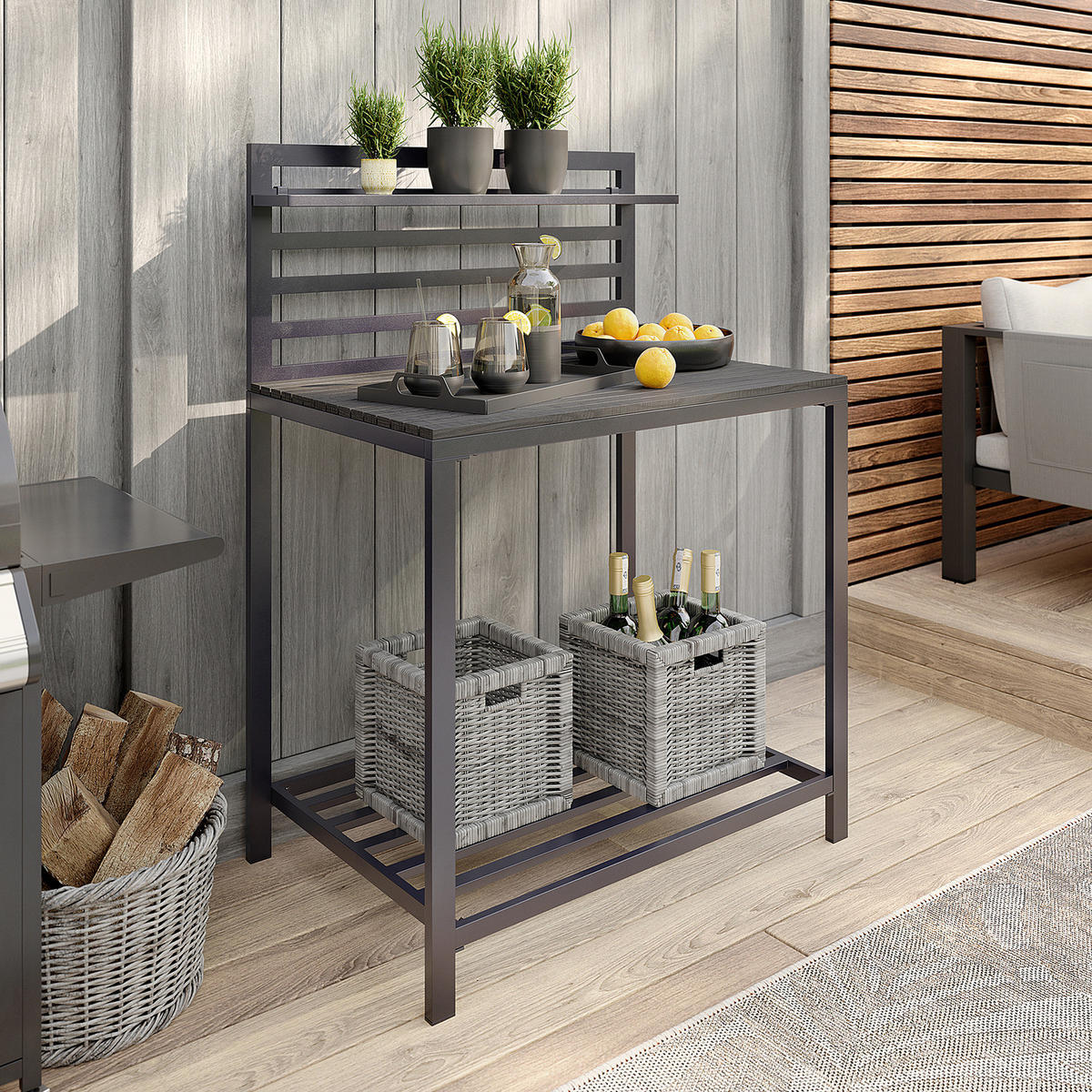 GARTENKÜCHENTISCH - Aluminium / Kunststoff - Schwarz - Schwarz, Kunststoff/Metall (62/90/127cm) - home24