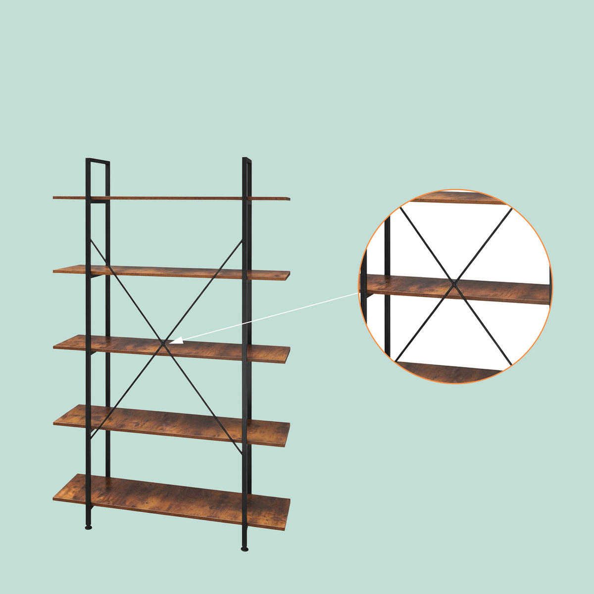 BÜCHERREGAL - Braun, Holzwerkstoff/Metall (33.5/177.5/105cm) - Relaxdays