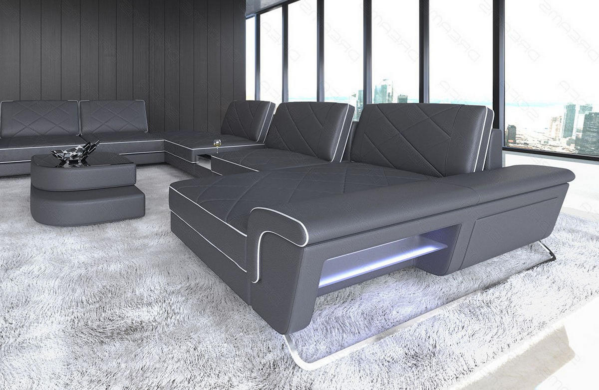 WOHNLANDSCHAFT Bari XXL - Grau, Leder (456/89/329cm) - Sofa Dreams