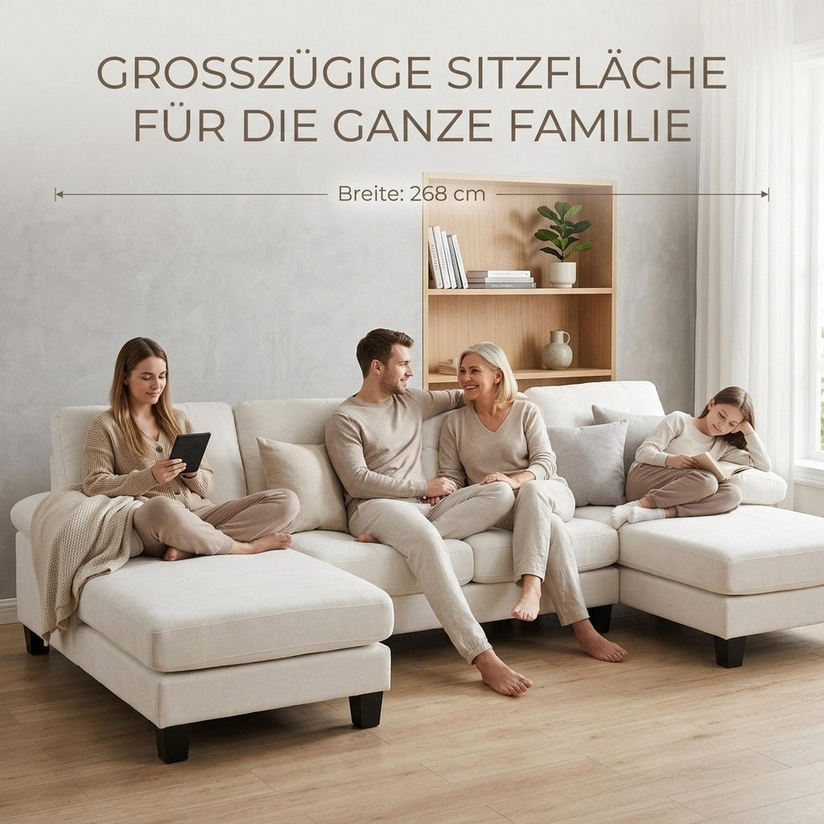 WOHNLANDSCHAFT 268/128/84 cm Beige Chenille - Beige, Textil (242/84/128cm) - Oxeza