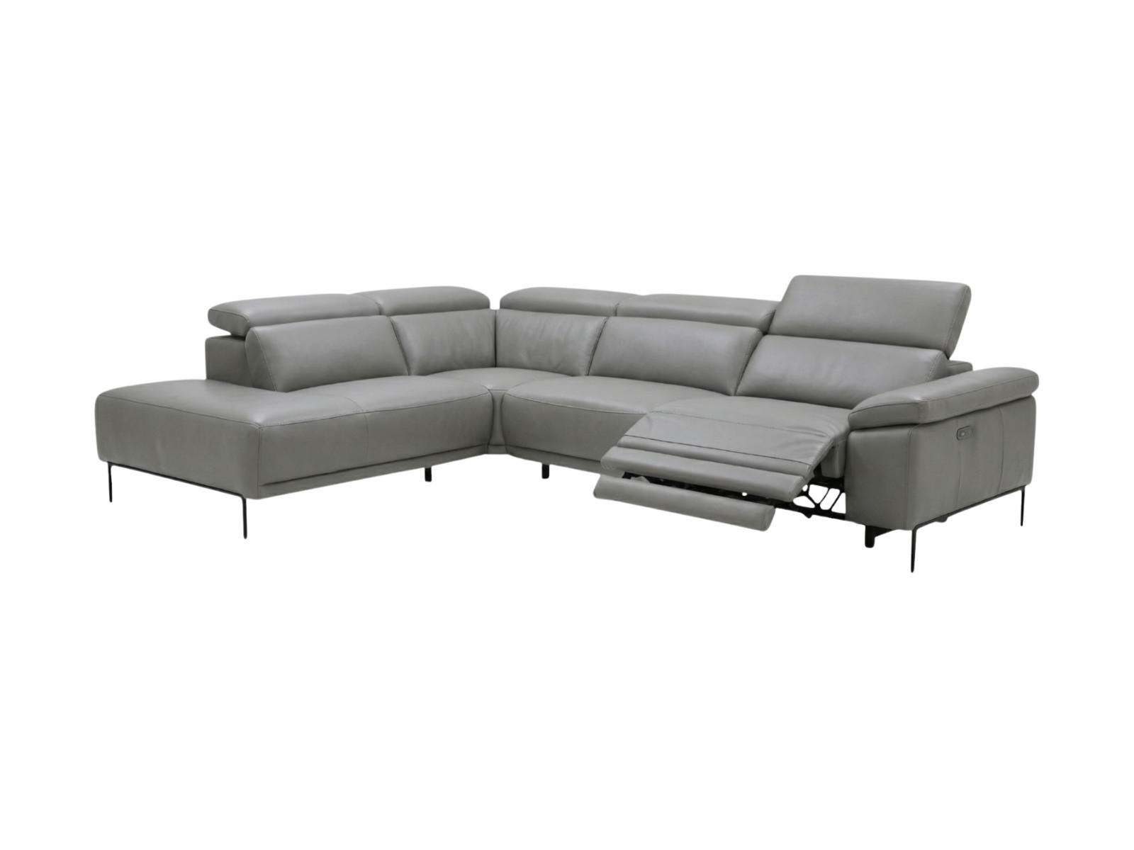 ECKSOFA Fiesta Echtleder mit 1 x Relaxfunktion Perlgrau - Hellgrau, Leder/Metall (220/282cm)