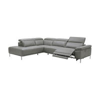 ECKSOFA Fiesta Echtleder mit 1 x Relaxfunktion Perlgrau - Hellgrau, Leder/Metall (220/282cm)