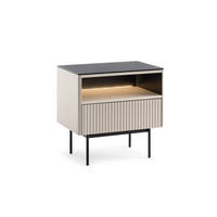 NACHTTISCH Rita Kaschmir, Nachtschrank mit Schublade und LED beleuchtung - Kaschmir/Schwarz, Holzwerkstoff (57/57/39cm) - Bettso