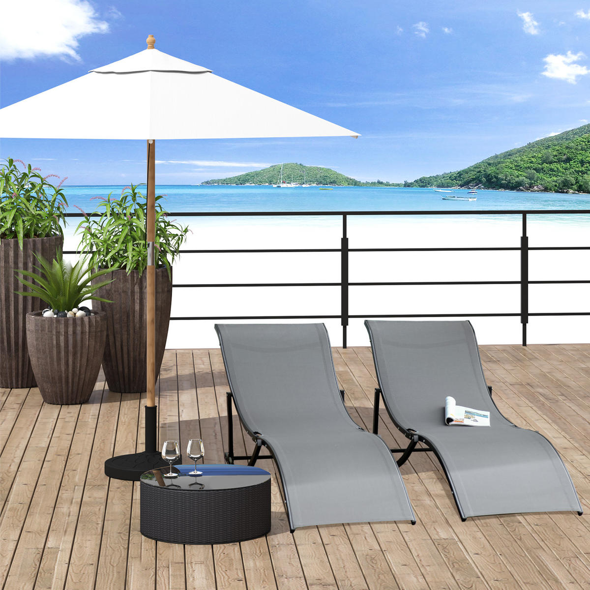 GARTENLIEGEN ergonomisch Aluminium Dunkelgrau 165 x 61 x 63 cm - Dunkelgrau, Textil (61/63/165cm) - Outsunny
