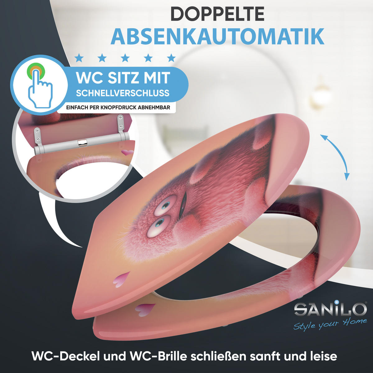 WC-SITZ mit Absenkautomatik & Top Fix Coco - Hellrosa, Holzwerkstoff (37.7/5.5/48cm) - Sanilo