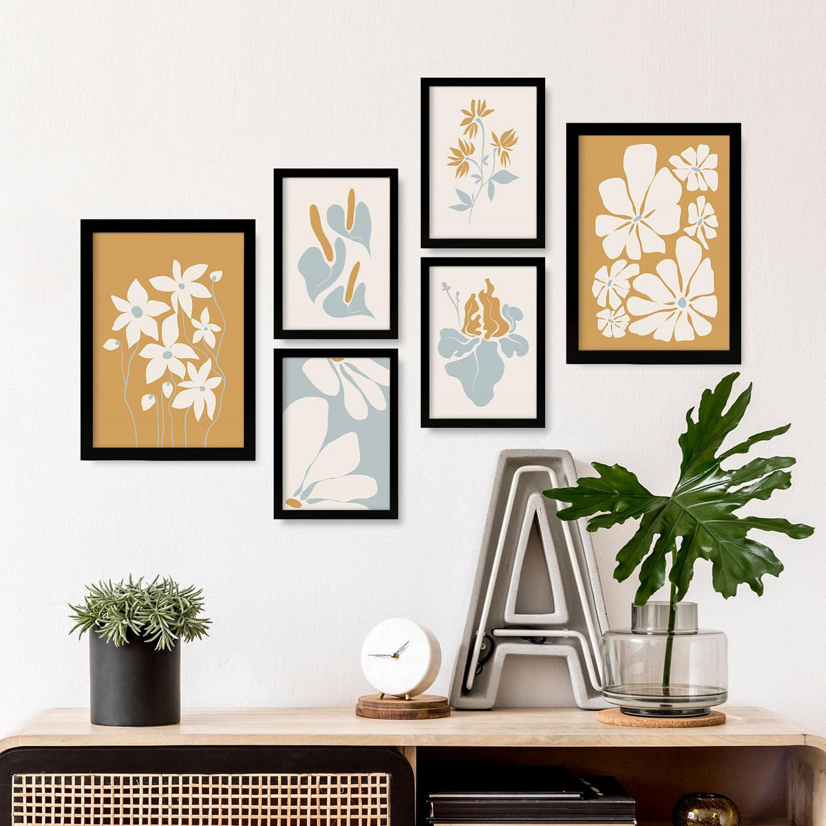 POSTER Set Mit 6 Blumenrahmen 2 In Blume Zusammenfassung Ästhetische Dekorative Gemälde Für Ihr Wohnzimmer Zuhause A3 & A4 Schwarzer Rahmen - Schwarz, Papier (29/3cm) - Nacnic