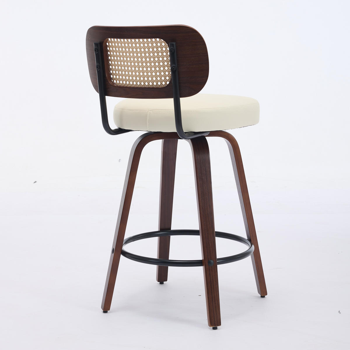 BARHOCKER SET 2 STK. 90 cm Walnuss & Beige Drehbare Rattan Barstühle mit Polstersitz - Beige, Leder (56/90/43cm) - Urban Meuble