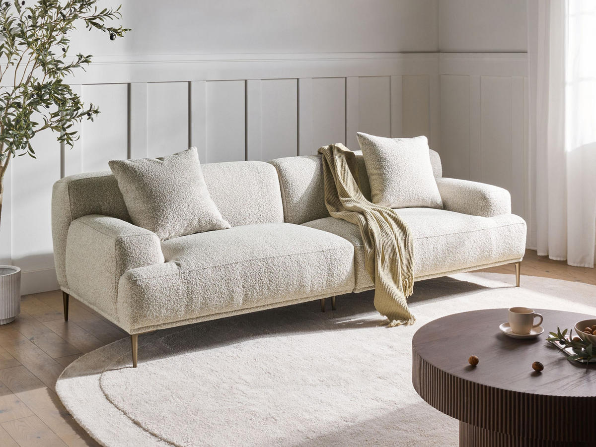 POHOVKA 3-místná Bouclé Krémově bílá Matila - krémová, textil (233/70/94cm) - Beliani