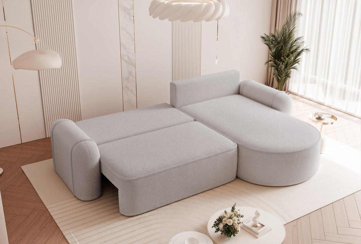 ECKSOFA SIGMA mit Schlaffunktion und Bettkasten, Stoff Hellgrau - Hellgrau, Textil (280/178cm) - Idohome