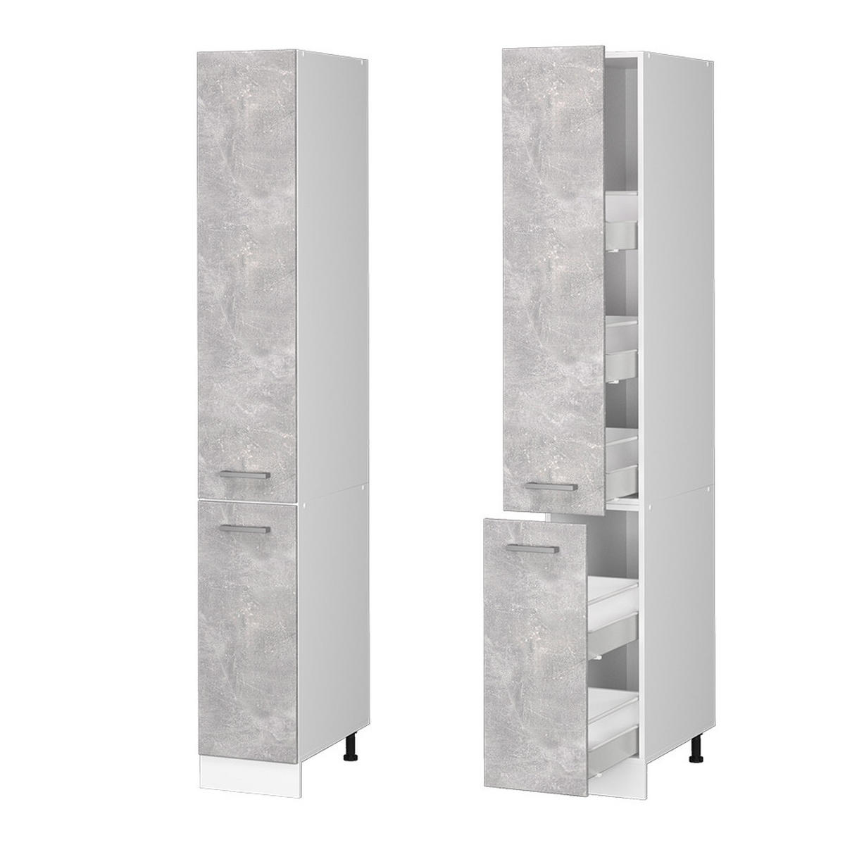 HOCHSCHRANK R-Line Beton 30 cm mit Türen - Schieferfarben/Weiß, Holzwerkstoff (30/207/57.2cm) - Vicco