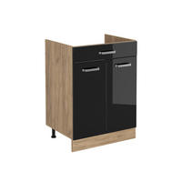 DULAP DE BAZĂ DE BUCĂTĂRIE R-Line, Negru lucios ridicat/Stejar auriu, 60 cm cu sertar fără blat de lucru - stejar miere/negru cu luciu intens, compozit lemnos (60/81.6/46cm) - Vicco