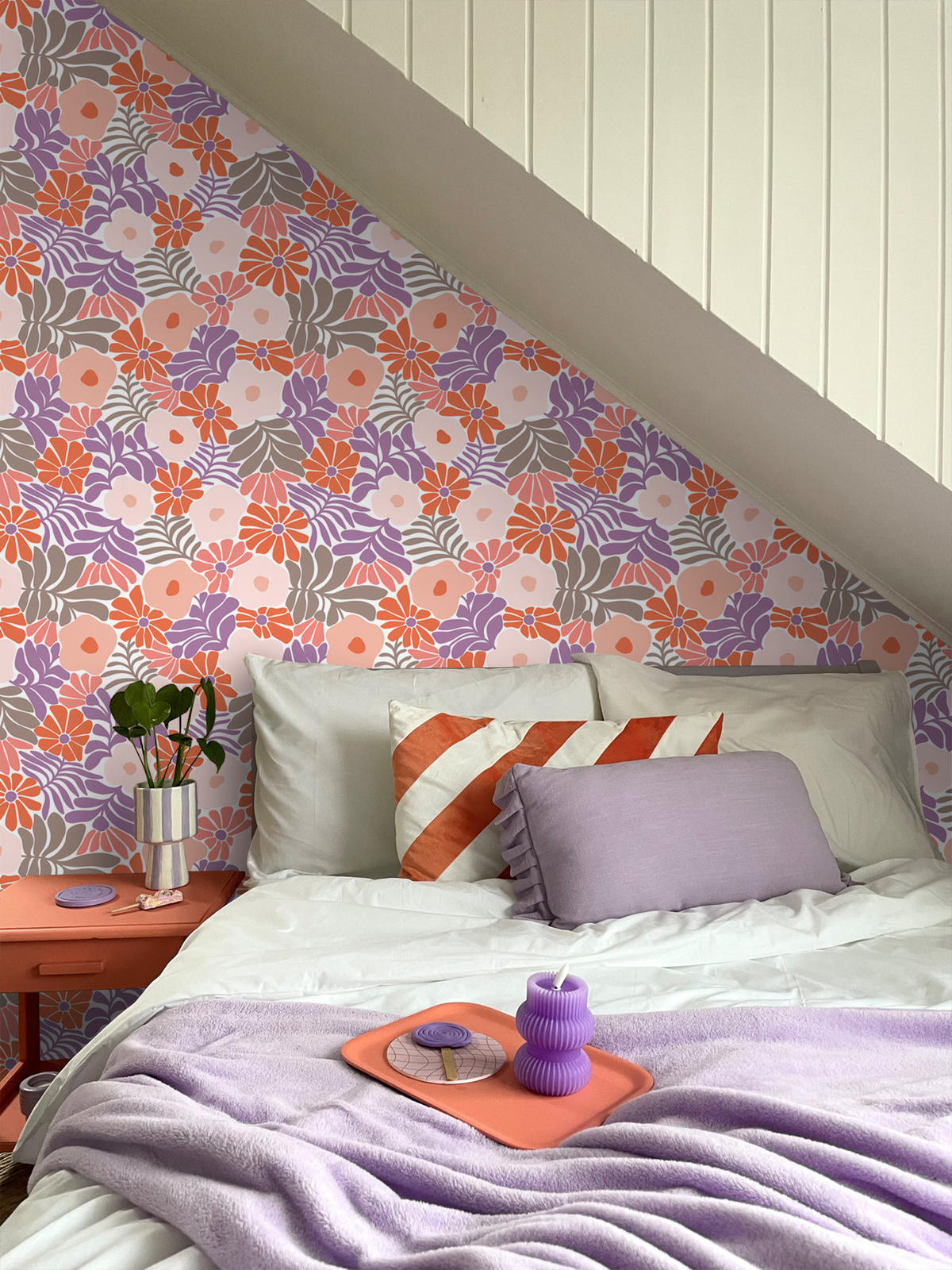 TAPETE Blumen im Matisse-Stil 53 cm x 10.05 m - Lila, Papier (53/1000cm) - ESTAhome