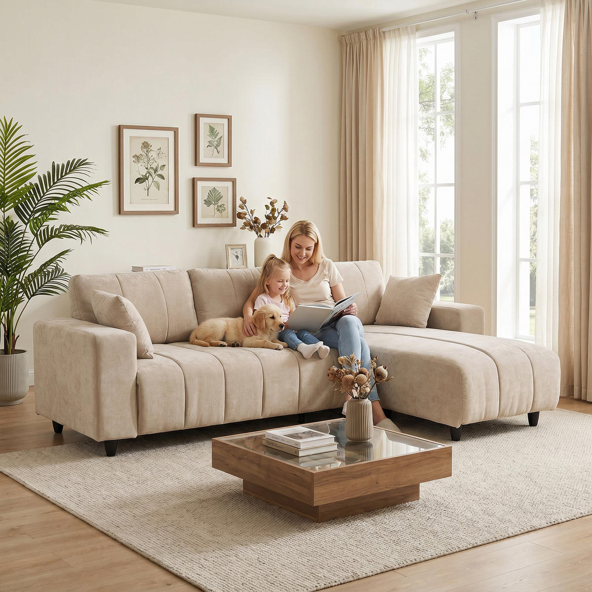ECKSOFA Beige 95.3/61.4/34.3 cm - Beige, Textil (61.4/95.3cm)