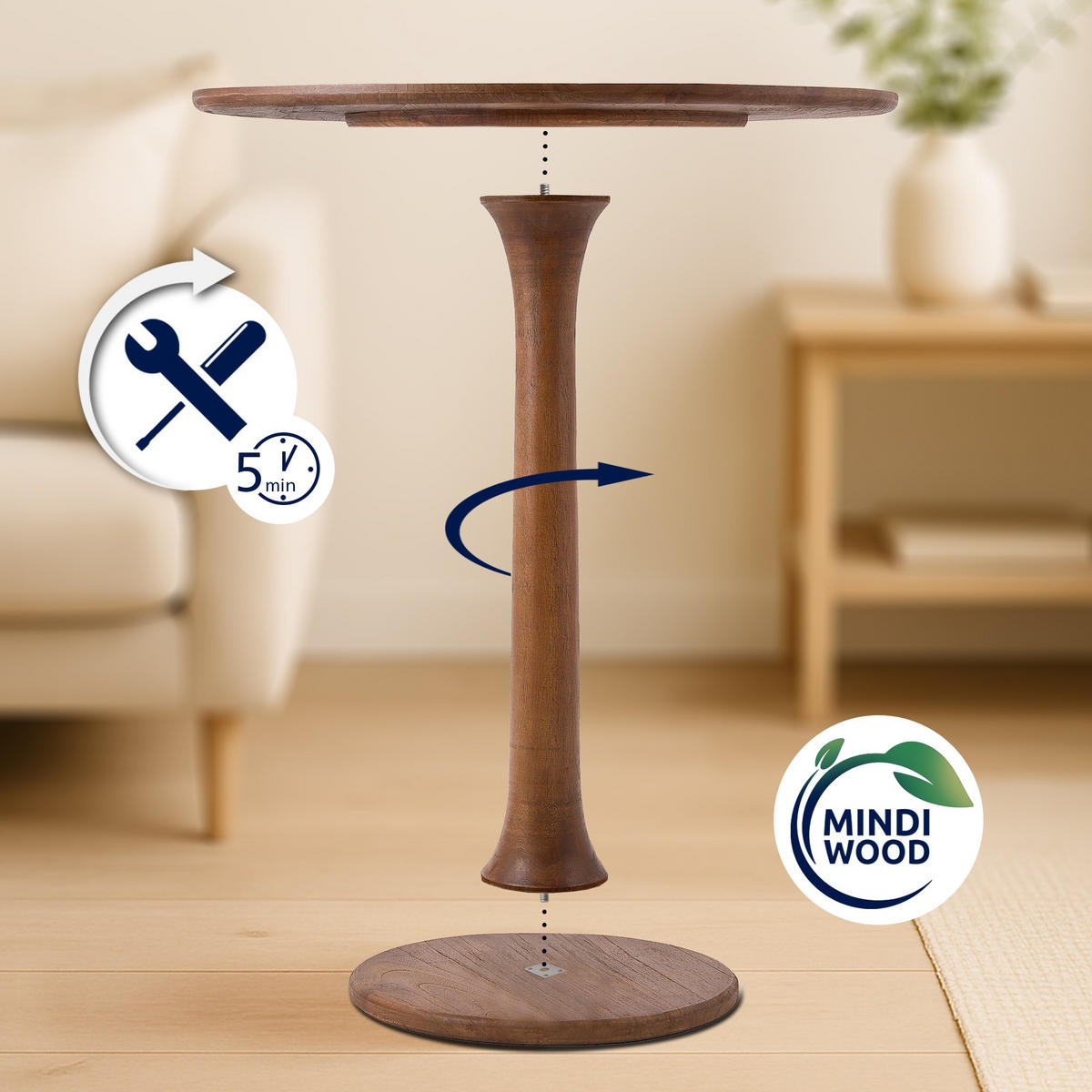 BEISTELLTISCH rund 70 cm Holz Braun - Braun, Holz (70/70/77cm) - CLP