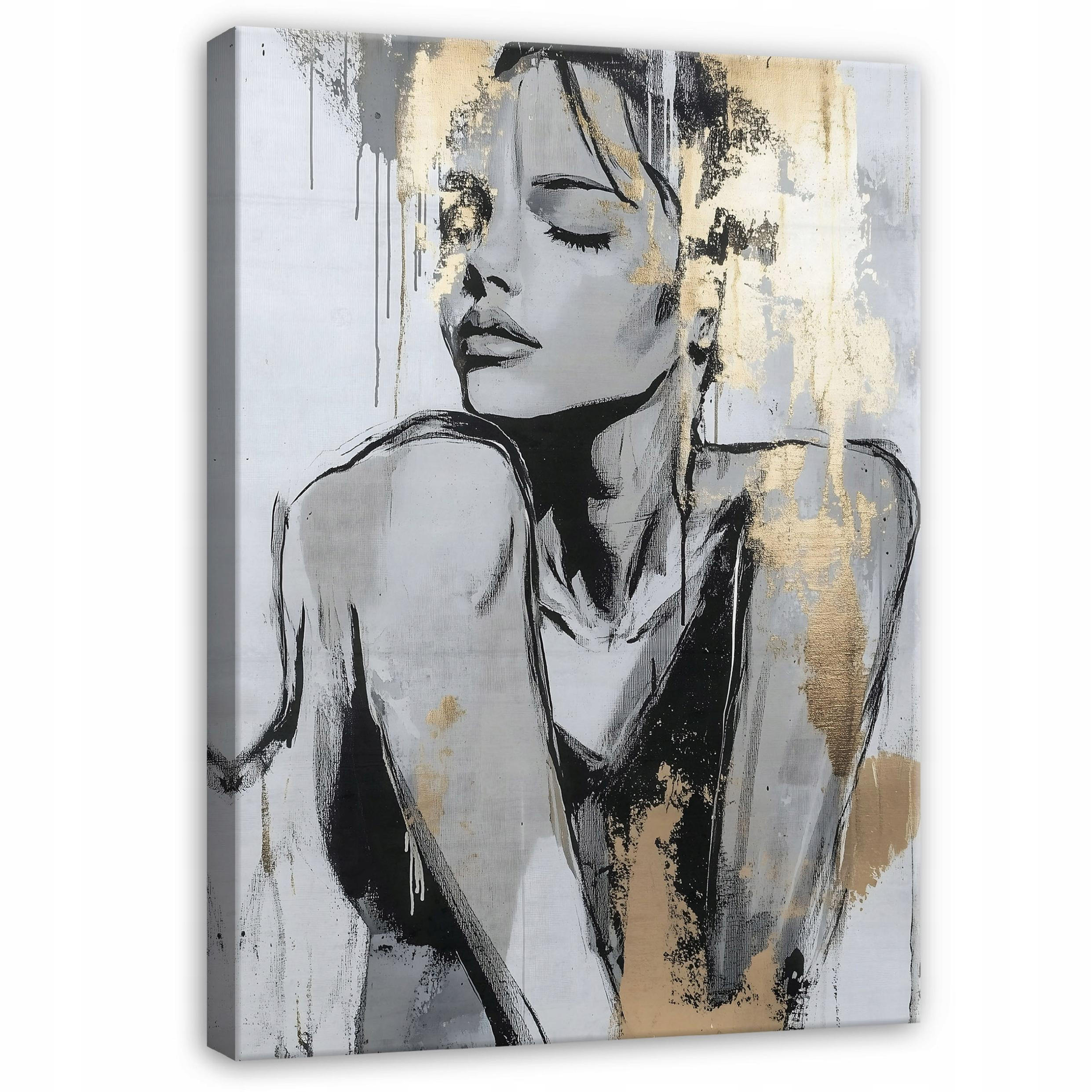 LEINWANDBILD Abstrakt Frau Modern Wohnzimmer 100x70 - Goldfarben, Holzwerkstoff (70/100cm) - Wallarena