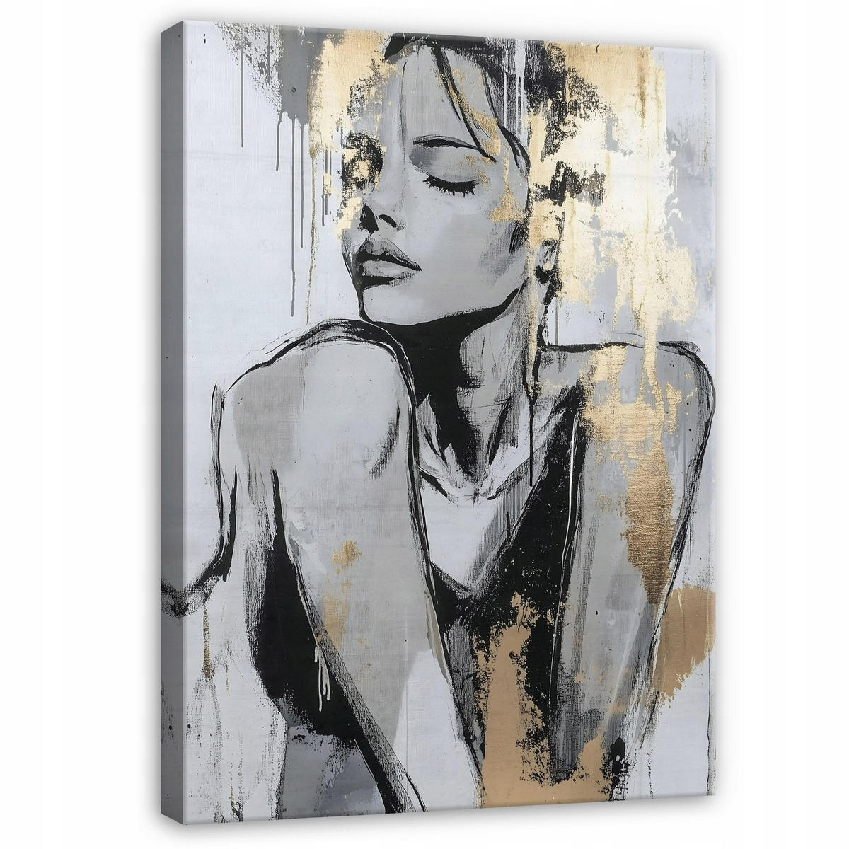 LEINWANDBILD Abstrakt Frau Modern Wohnzimmer 60x40 - Goldfarben, Holzwerkstoff (40/60cm) - Wallarena
