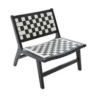 RELAXSESSEL mit Holzgestell, Kunstleder Flechtwerk, Breite Sitzfläche, Schwarz - Schwarz/Weiß, Holz (66/72/71cm) - LVHOM