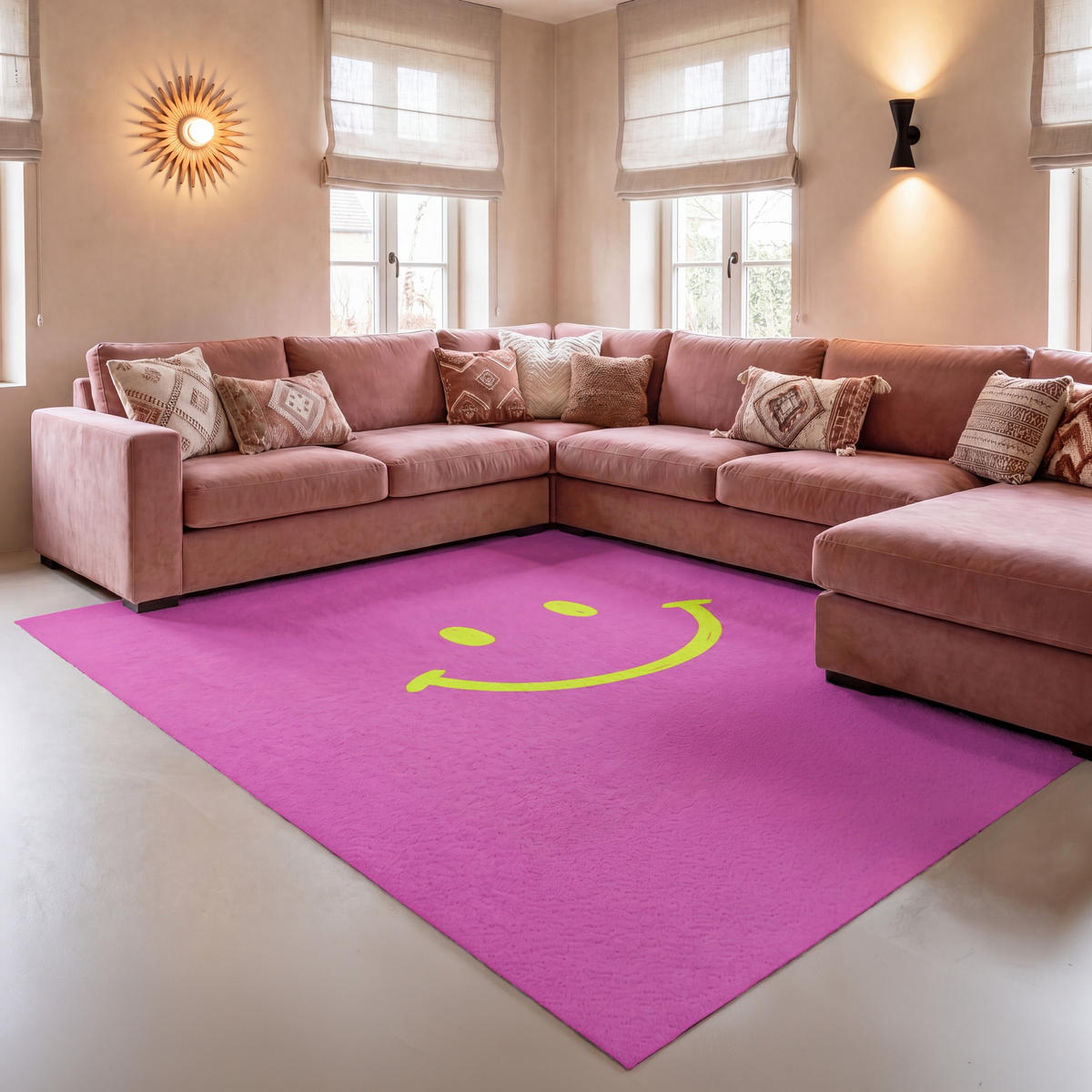 TEPPICH - Smiley - Fröhlich - Rosa - 150x230 cm - Pink, Kunststoff/Textil (150/0.4cm) - OnlyWow