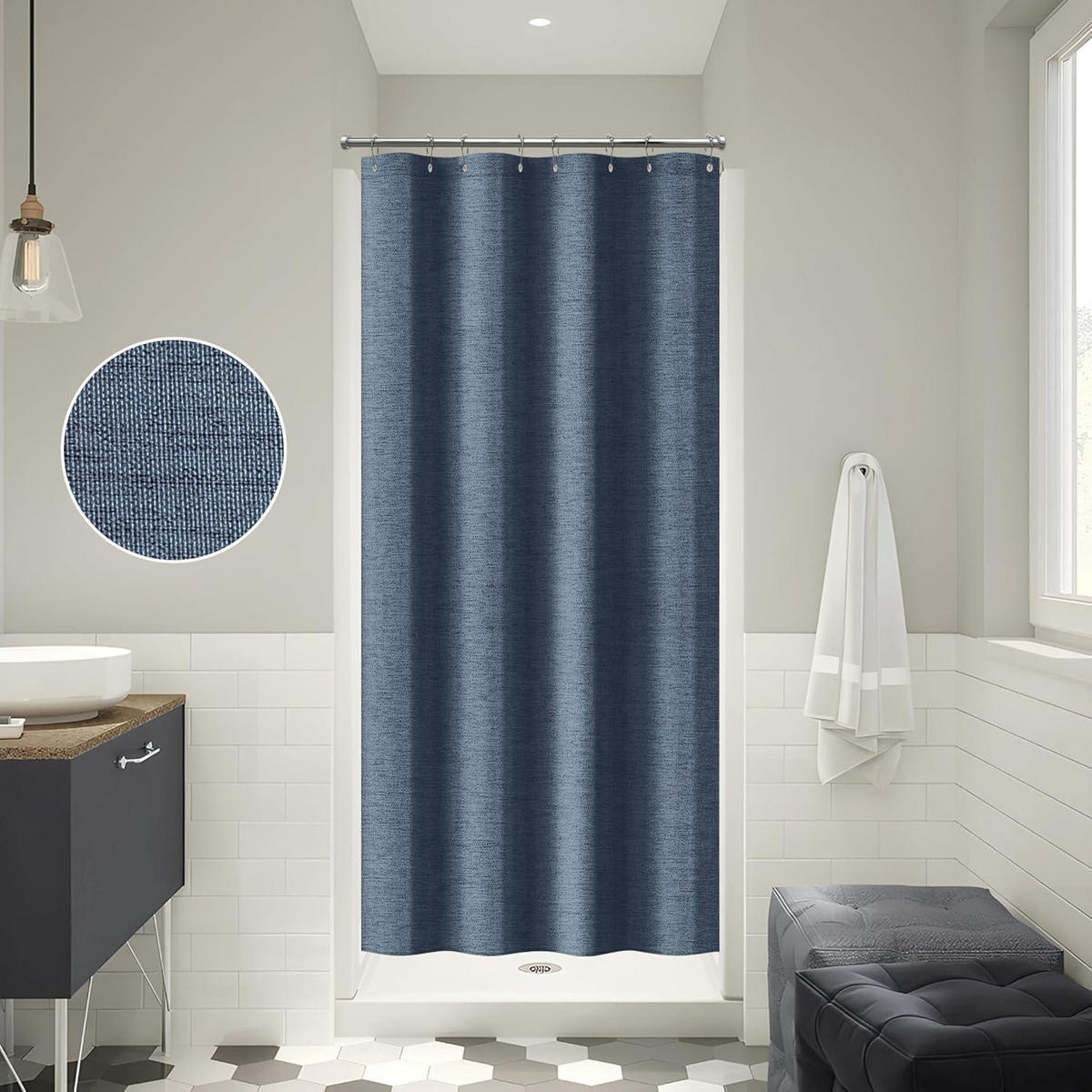 DUSCHVORHANG Leinen 122 x 182 cm Marineblau - Dunkelblau, Textil (122/182cm)