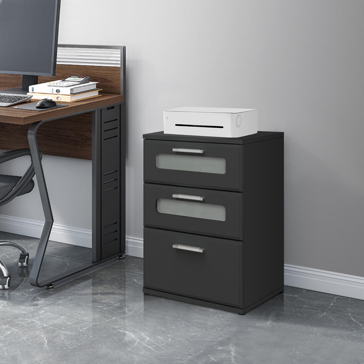 NACHTTISCH 2er Set mit 3 Schubladen Schwarz 40x60x38 cm aus Holz - Schwarz, Holzwerkstoff (38/48/40cm) - ML-DESIGN