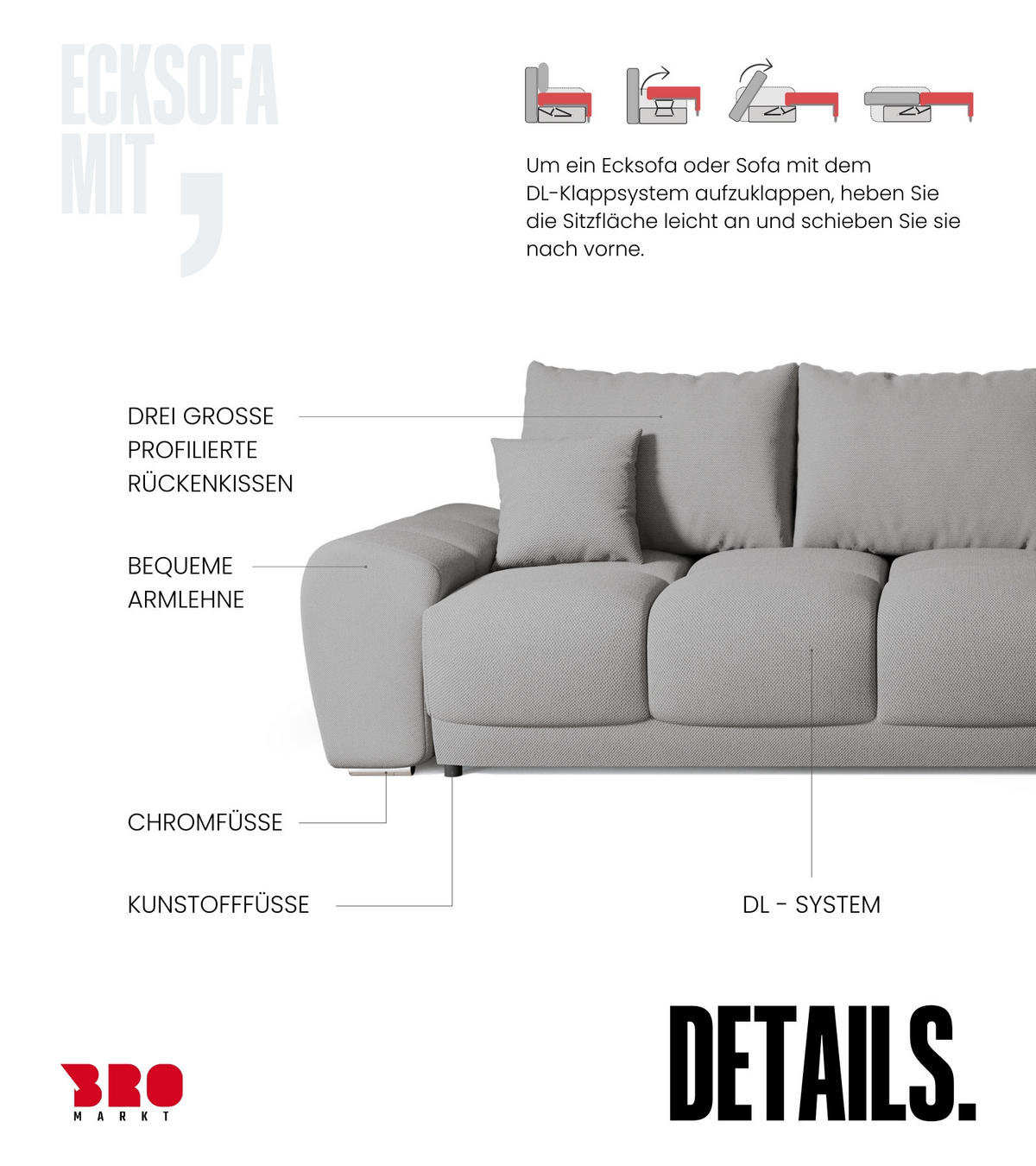 ECKSOFA Nubes mit Schlaffunktion Grau - Dunkelgrau/Silberfarben, Kunststoff/Textil (290/180cm) - Bromarkt