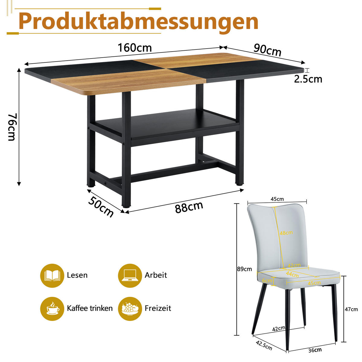 ESSGRUPPE DE-39364 5-teilig, mit 4 PU-Sesseln Hellgrau - Hellgrau, Holzwerkstoff (160/76/90cm) - ComfortXL