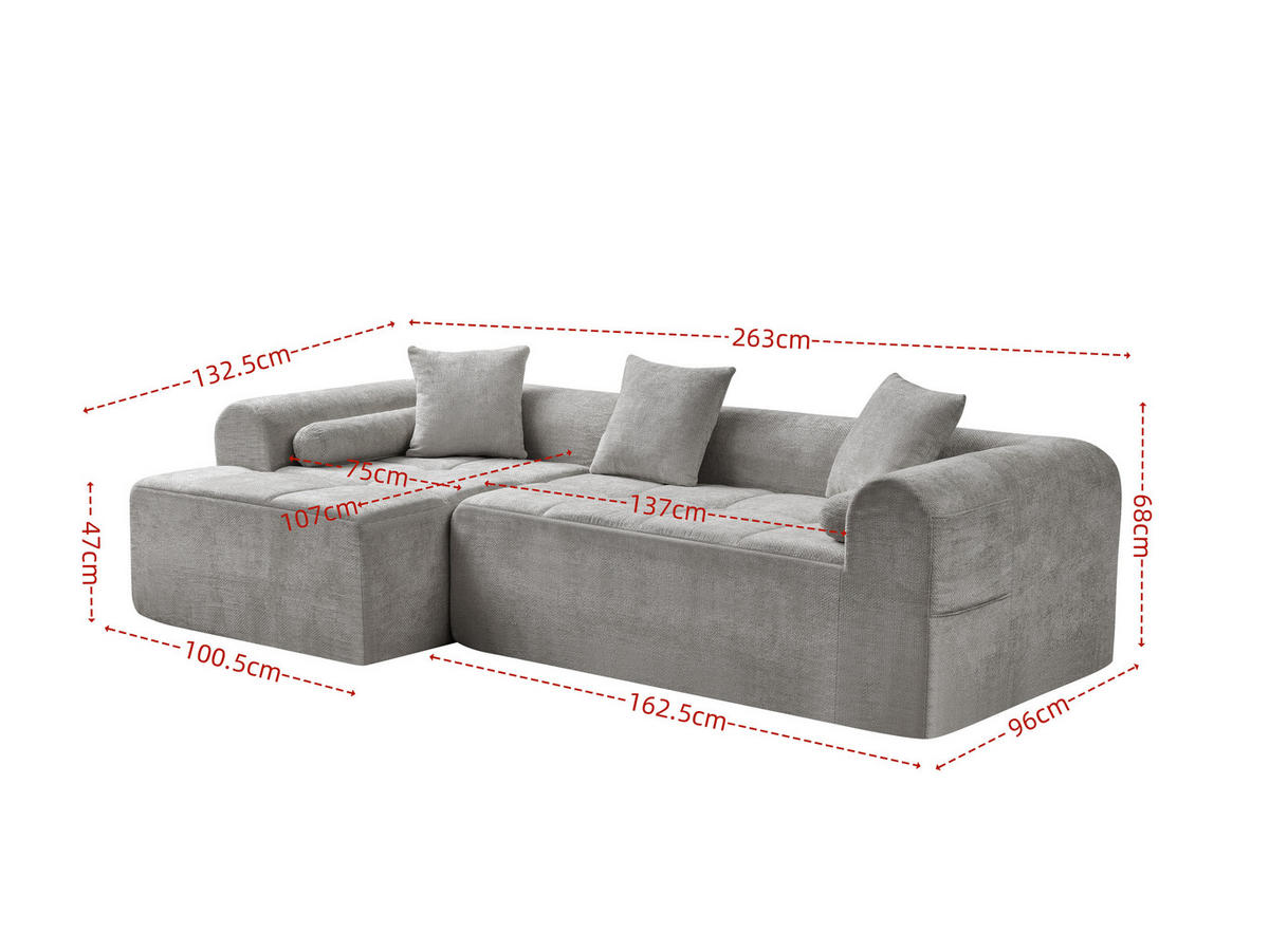 ECKSOFA 263/132.5/68 cm Hellgrau Chenille - Hellgrau, Textil (263/132.5cm) - Oxeza