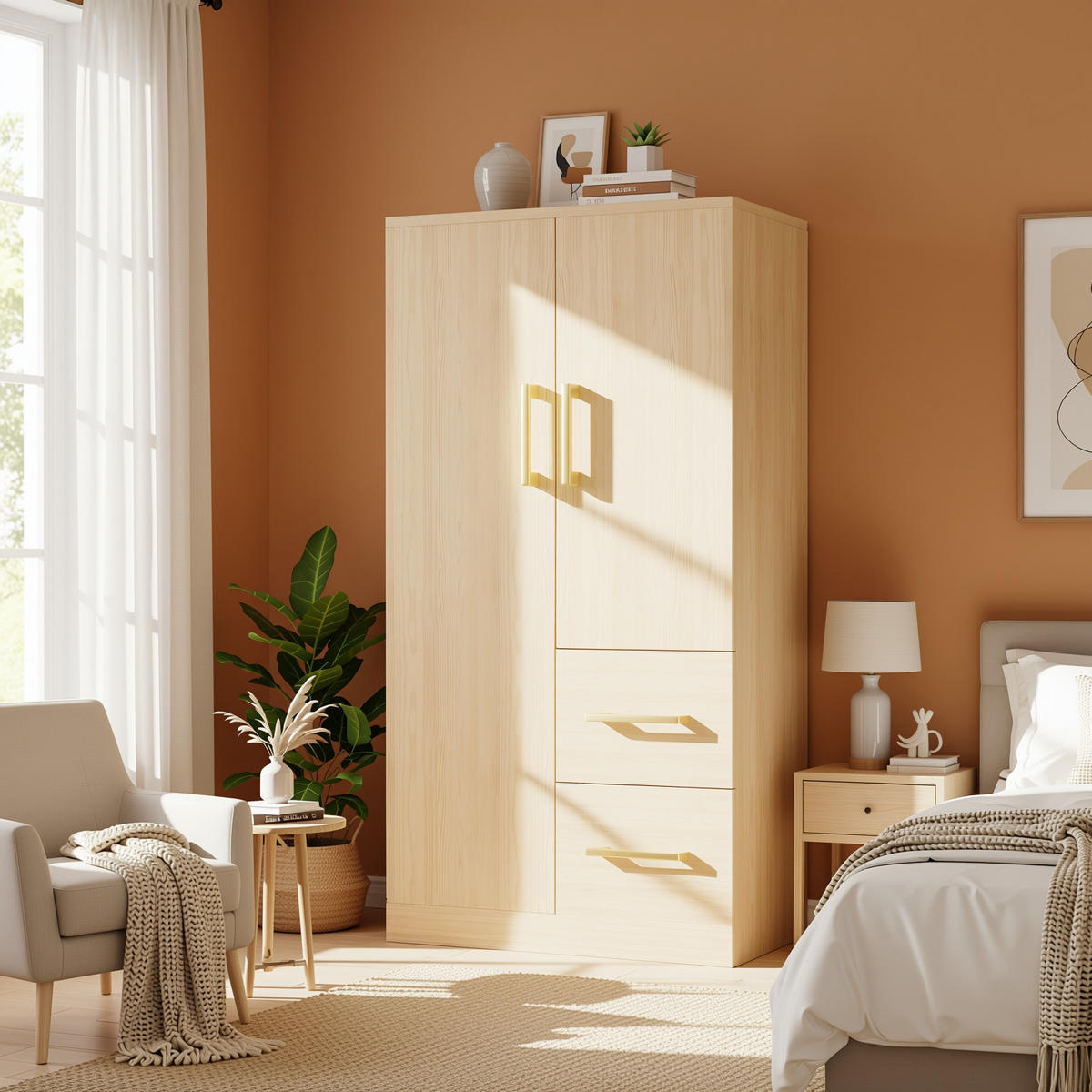 KLEIDERSCHRANK 70x135 cm in Natur Holz-Optik mit 2 Türen - Naturfarben, Holzwerkstoff (70/135/40cm) - Urban Meuble