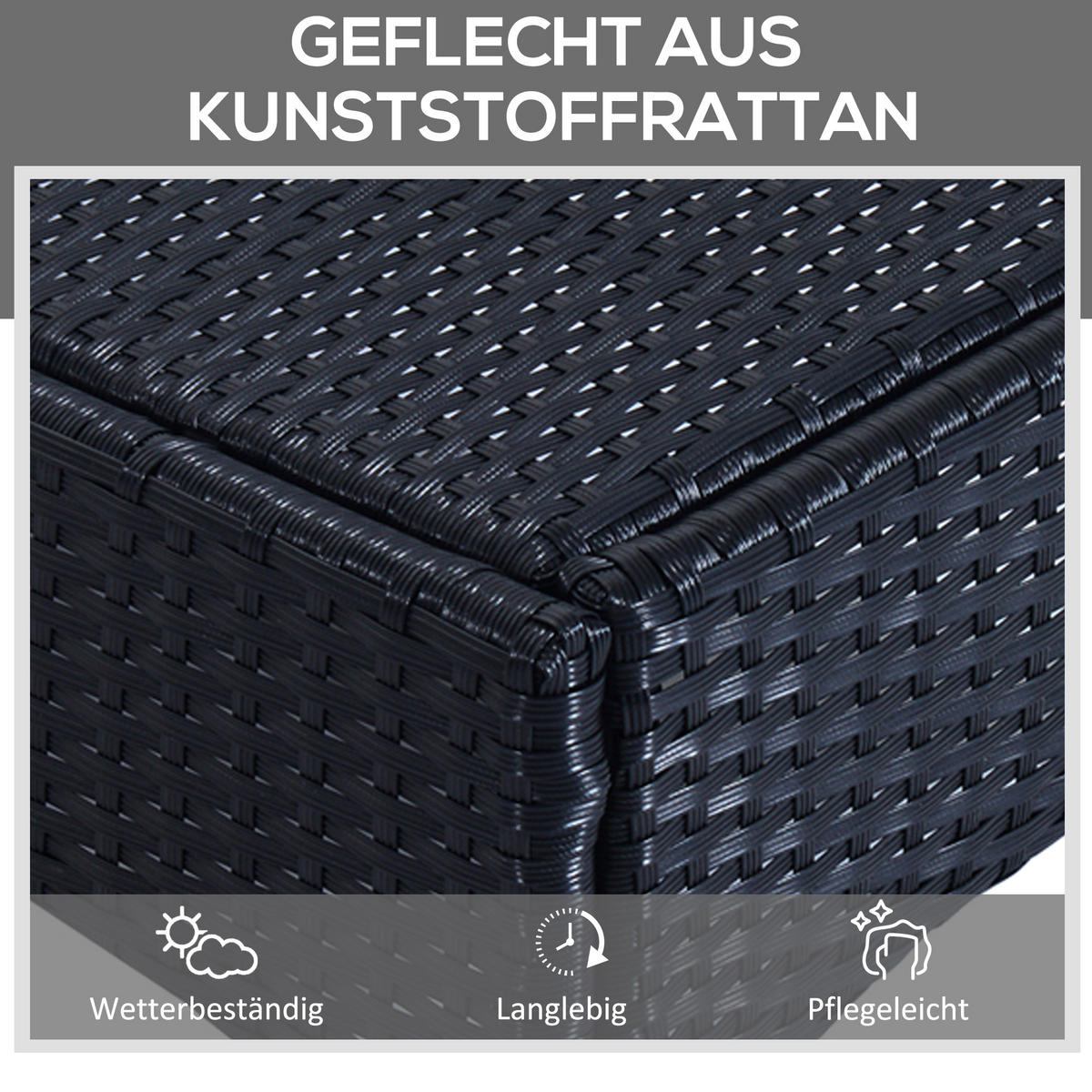 GARTENLIEGE Tisch 3er-Set Gartenmöbel, Polyrattan+Metall Schwarz+Cremeweiß - Schwarz, Kunststoff (73/103/200cm) - Outsunny