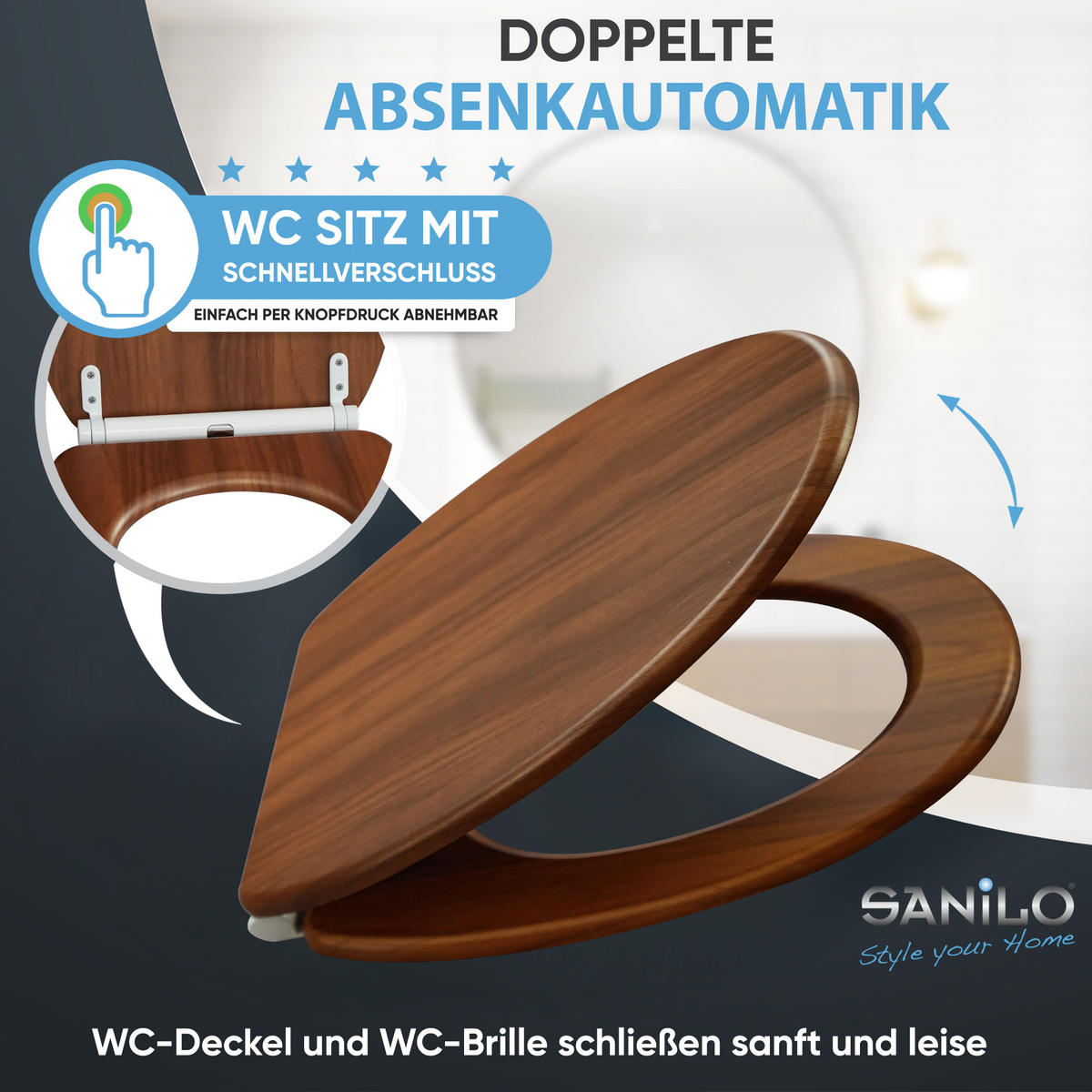 WC-SITZ mit Absenkautomatik & Top Fix Mahagoni - Braun, Holzwerkstoff (37.7/5.5/47cm) - Sanilo