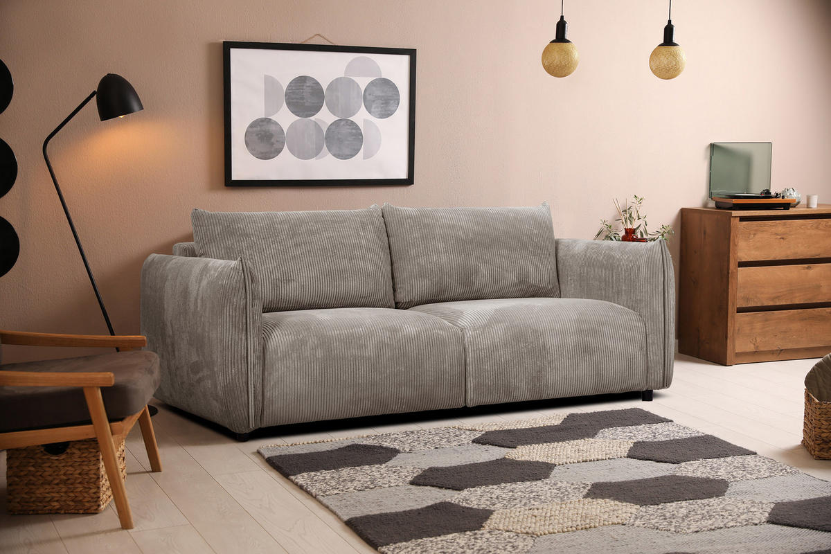 SOFA TAUER 3-Sitzer, taupe - Taupe/Schwarz, Holzwerkstoff/Kunststoff (112/84/206cm) - Courtois Laville