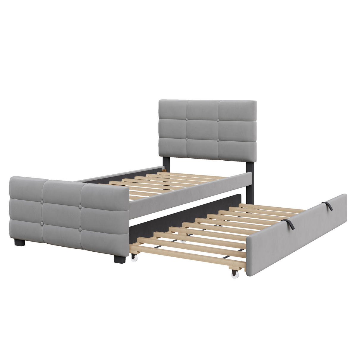 POLSTERBETT aus Samtstoff 90x190 cm in Grau mit ausziehbarem Bett - Grau, Textil (90/190cm) - Modfu